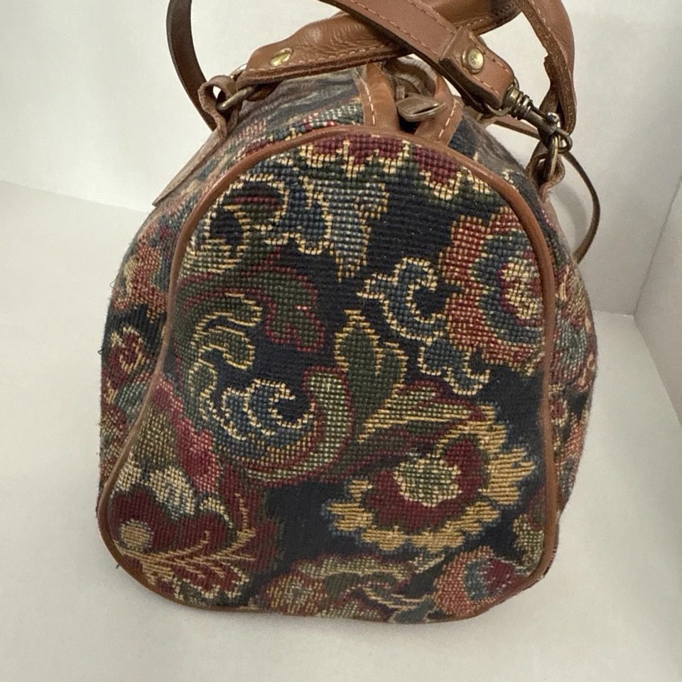 Vintage Talbots Purse Tapestry Leather Shoulder Handbag Floral Colorful Italy - Image 2 of 4
