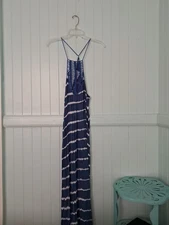 Acacia Swimwear Moscow Maxi Dress Pacific Tides Sz M Blue Tie Dye Crochet