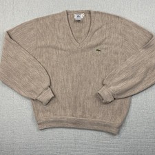 Vintage Izod Lacoste Sweater Mens XL Beige V Neck Pullover Acrylic Made USA 80s