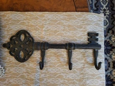 Vintage Iron/Metal Key Shaped Wall Hanger Hooks Key Coat Hat Rack 15 Inch Brown 