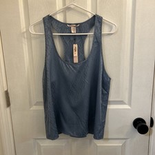 NWT Victoria  s Secret Satin Racerback Flowy Tank Top Sleepwear Blue Logo Medium