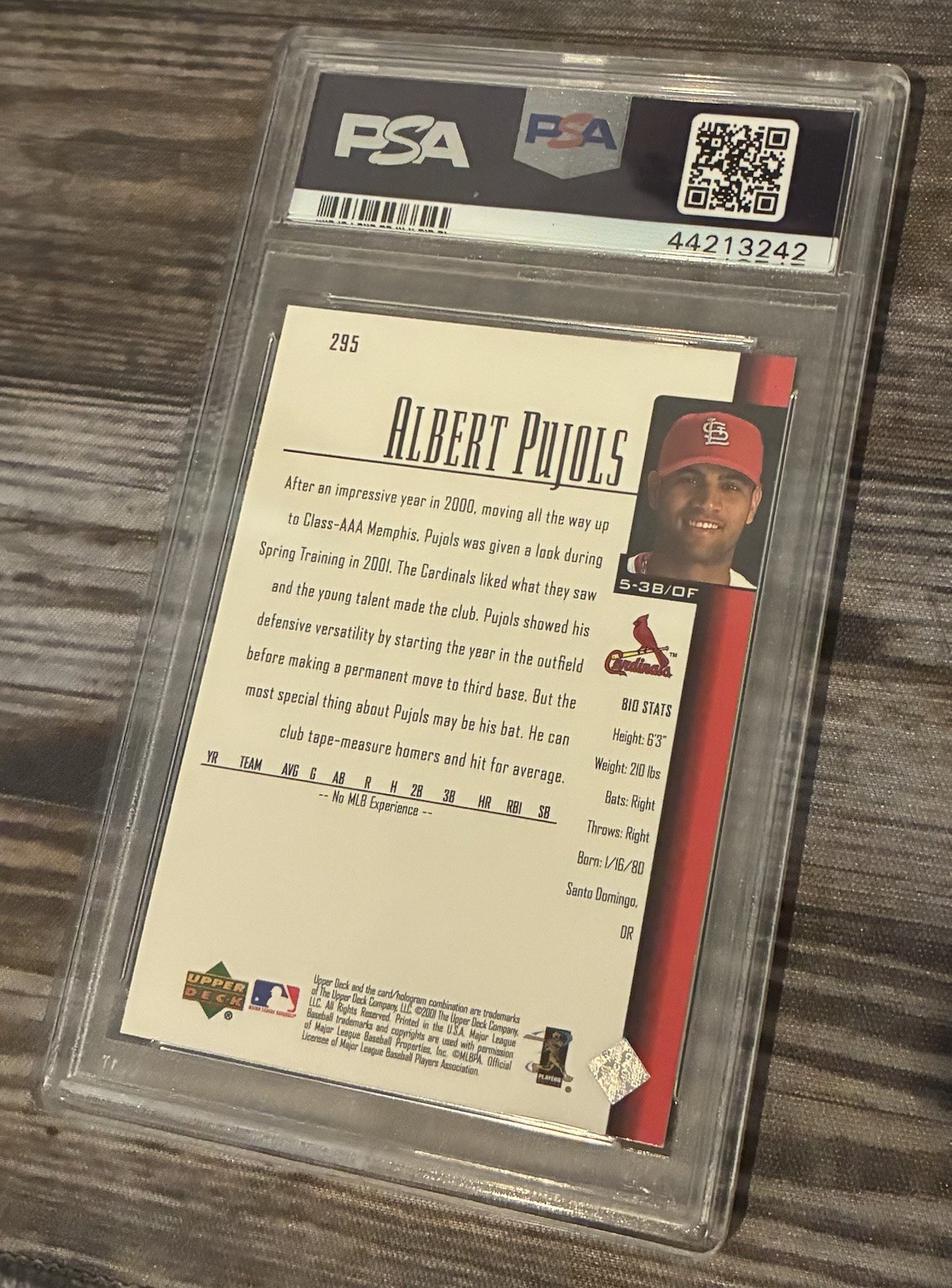 2001 Upper Deck - Star Rookie Albert Pujols #295 (RC) PSA 9 view 2