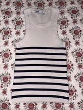 Zara Ribbed Thick Cotton Tank In Cream Navy Blue Size S