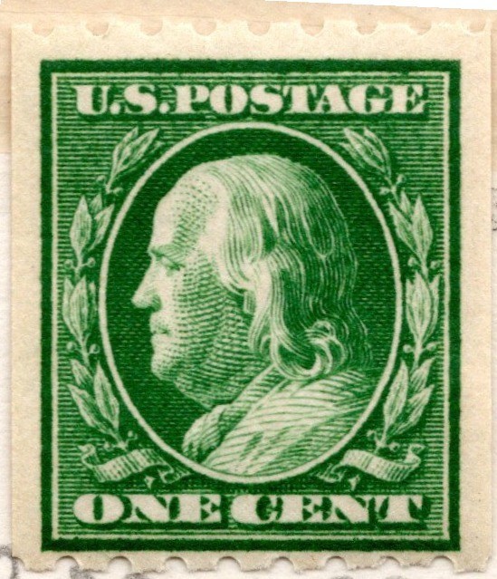 SC#390, 1910--1 Cent Benjamin Franklin, Perf. 8.5 Horiz., M/NH