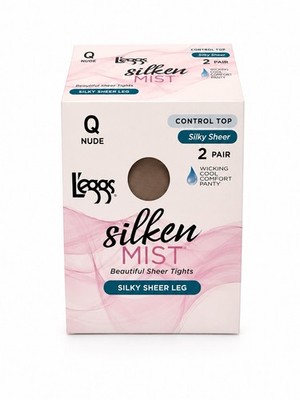 Leggs Silken Mist Silky Sheer Control Top Pantyhose Nude 2 Pair Size Q