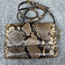 Borsa a tracolla Michael Kors Jet Set pelle di serpente pelle goffrata marrone tono oro
