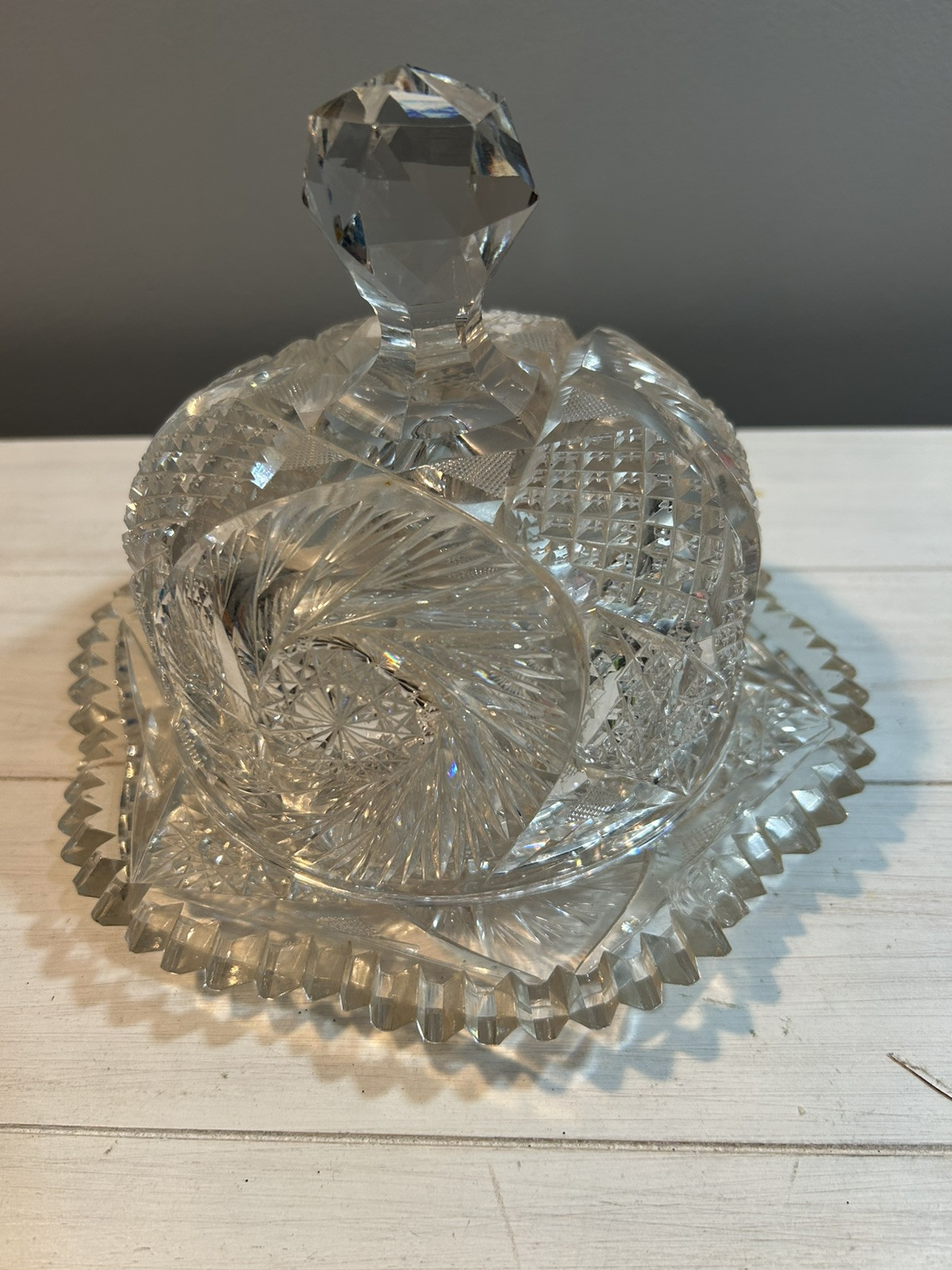 Brilliant cut glass butter dish with elegant cover