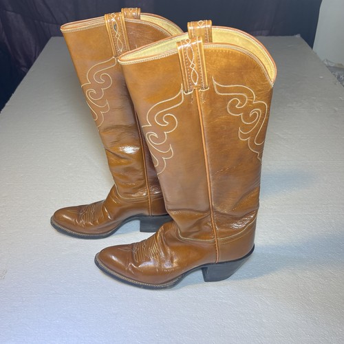 Tony Lama Western Tall Riding Boots Cowgirl Pull On Brown Leather Womens 7.5 A