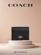 Coach Mini Signature Canvas Wallet On A Chain Black Crossbody Purse With Card