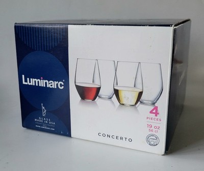 Brand New Set Of Luminarc ''Concerto'' Stemless Wine Glasses NIB