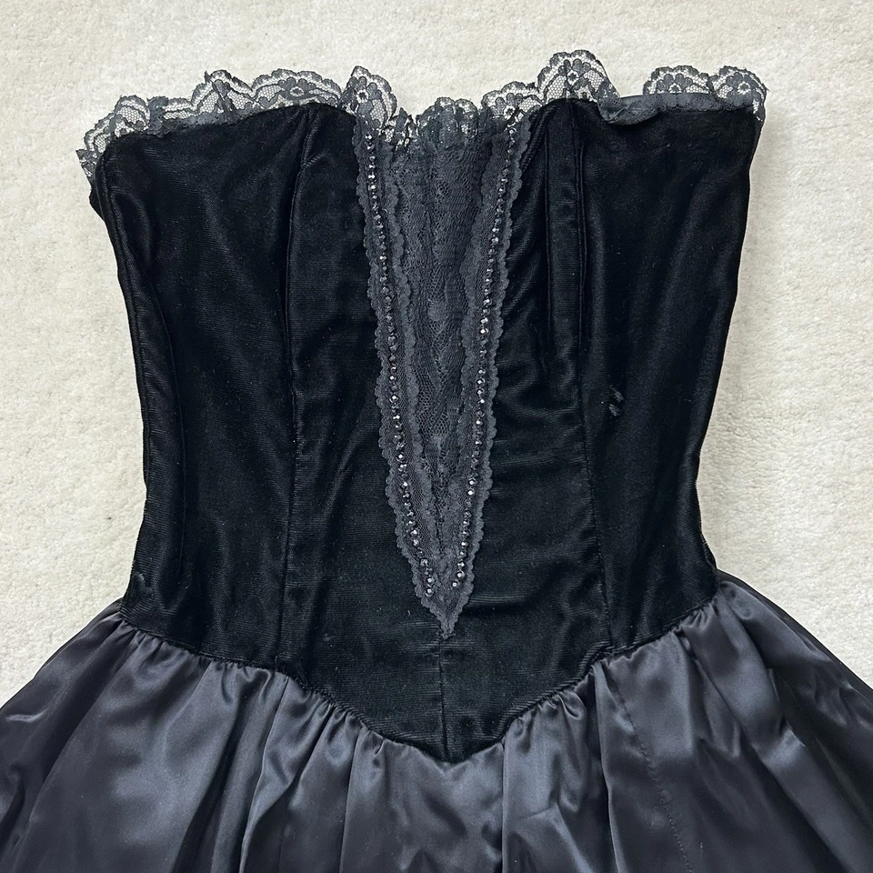 Jessica McClintock Gunne Sax Vintage Junior’s 3 Sin Tirantes Negro Encaje Y2K Formal Foto 3 de 4