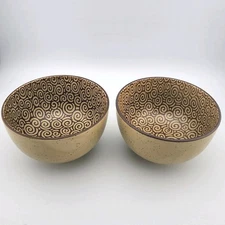 HTF Set Of 2 Sousaku SCROLLS 5” Rice Bowl Sound Collection Tan/Brown Japan EUC
