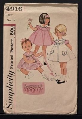  Simplicity Pattern 4916, ca. 1963; One-Piece Dress/Sundress/Pinafore; 6 Mos. 