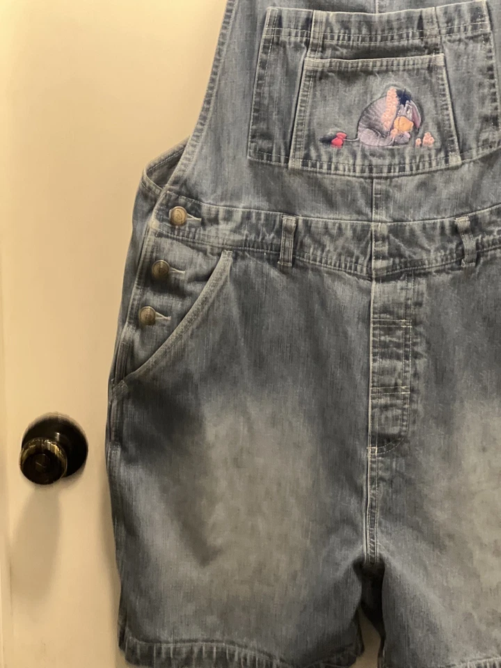 Disney Bib Overall Shorts Womens L Winnie The Pooh Embroidered Denim vintage  - Image 2 of 4