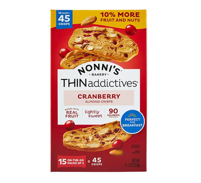 Nonni's THINaddictives Cranberry Almond Crisps 15 pk. FREE shipping