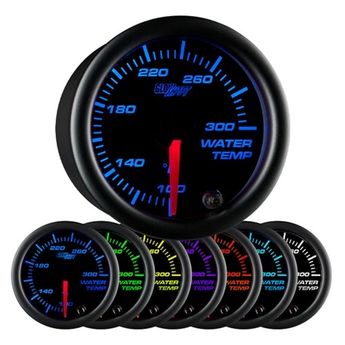 GlowShift Water Coolant Temp Gauge Kit w/ Sensor Sending Unit, Black 7 Color