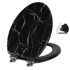 Marble Toilet Seat Durable Molded Wood with Quiet Close,Easy Clean Quick-Rele...