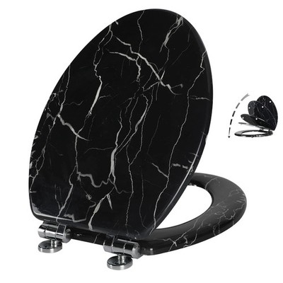 Marble Toilet Seat Durable Molded Wood with Quiet Close,Easy Clean，Quick-Rele...