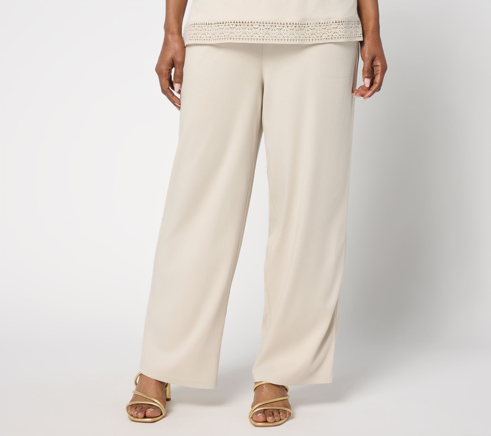 Denim & Co. Women's Pants Sz XL Wide Leg Pull-On Ankle Pant White A693721