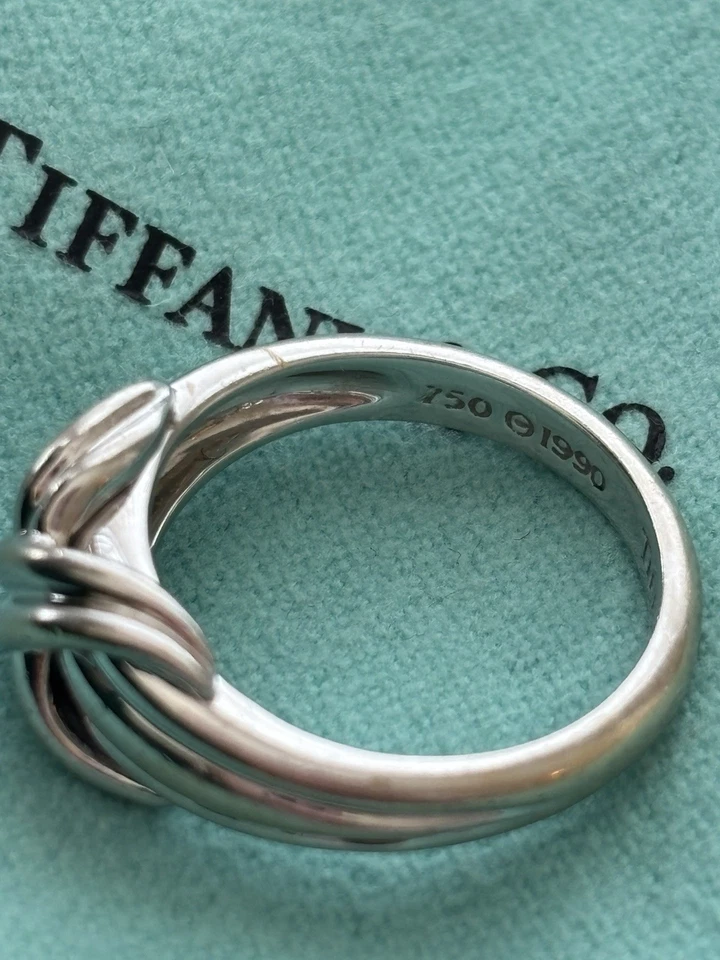 Auténtico TIFFANY&Co. Anillo de oro blanco de 18 quilates firma 1990 EE. UU. 6,5 PESADO 6,23 g Foto 3 de 4