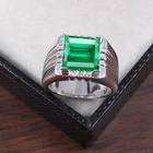 Lab Grown Emerald Gemstone with 925 Sterling Silver Ring for Men's #5694