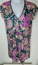 Anthropologie Rose Mallow Tunic Dress by Wolven Size M Floral Print V-Neck