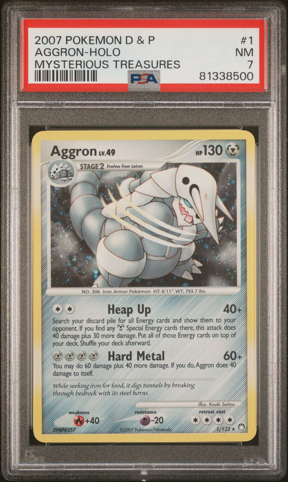 Aggron 2007 Pokemon Diamond & Pearl Mysterious Treasures 1/123 HOLO PSA 7 NM