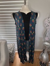 New Woman’s LuLaRoe Hunter Green  Red Floral Pattern JOY Long Vest Size XL