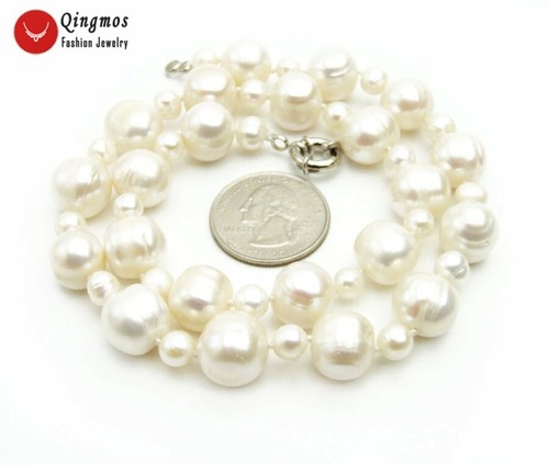 11-12mm Round White Pearl Necklace for Women Jewelry with 6mm Pearl Chokers 17" - 第 5/6 張圖片