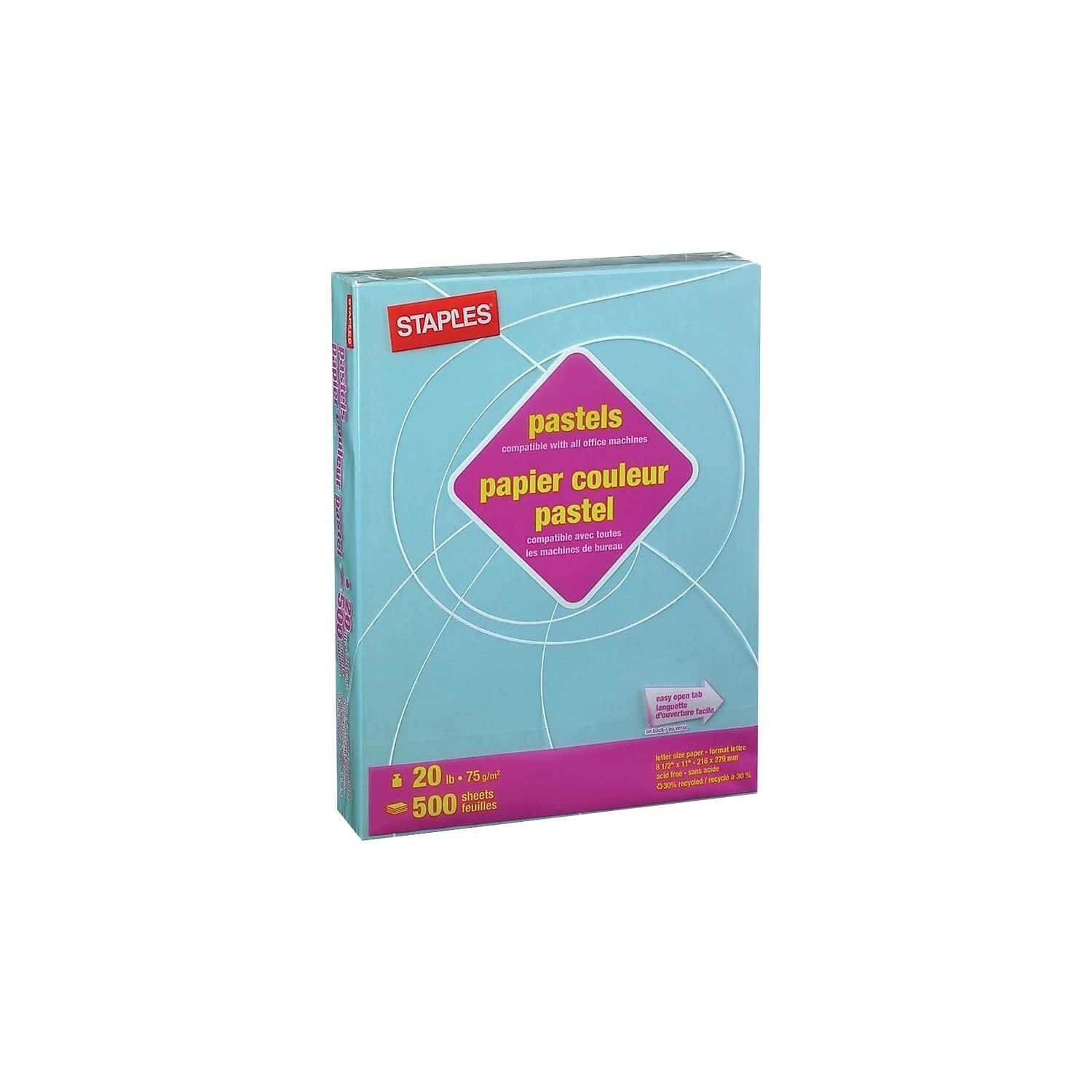 Staples Pastel Multipurpose Copy Paper Blue, 8.5 x 11 in, Ream of 500
