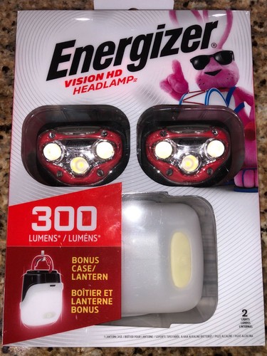 ENERGIZER VISION HD HEADLAMP LP09071 300 LUMENS RED IPX4 2 Pk With Bonus Lantern - Picture 9 of 12