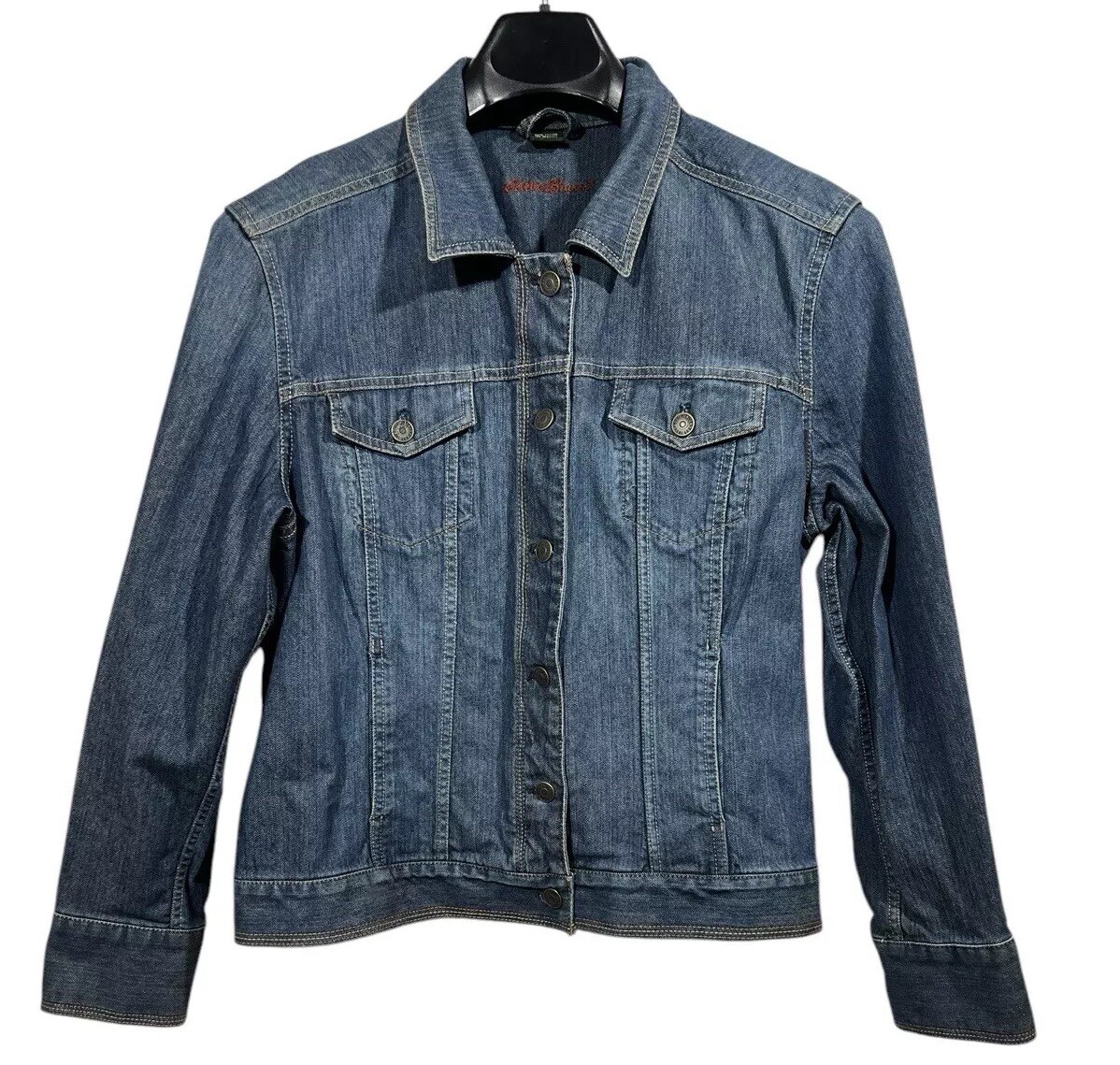 Eddie Bauer Denim Jean Jacket Med Blue Specially Dyed Stretch Cotton Outdoor