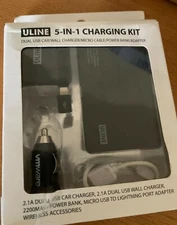 ULINE 5-in-1 Charging Kit Lightning Dual USB Car Wall Micro USB Power Bank