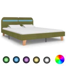 Bed Frame with LED Green Fabric 150x200 cm King Size vidaXL
