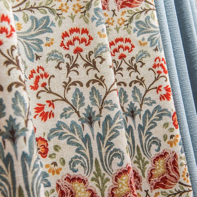 Impresión de jardín algodón americano lino tela apagón cortina cenefa cortina C1337 Foto 3 de 4