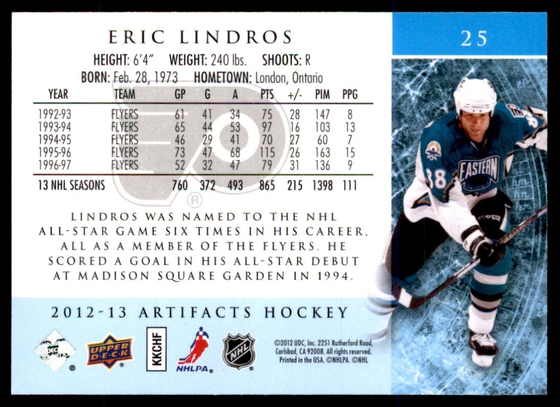 2012-13 Upper Deck Artifacts Eric Lindros Philadelphia Flyers #25 - Picture 2 of 2