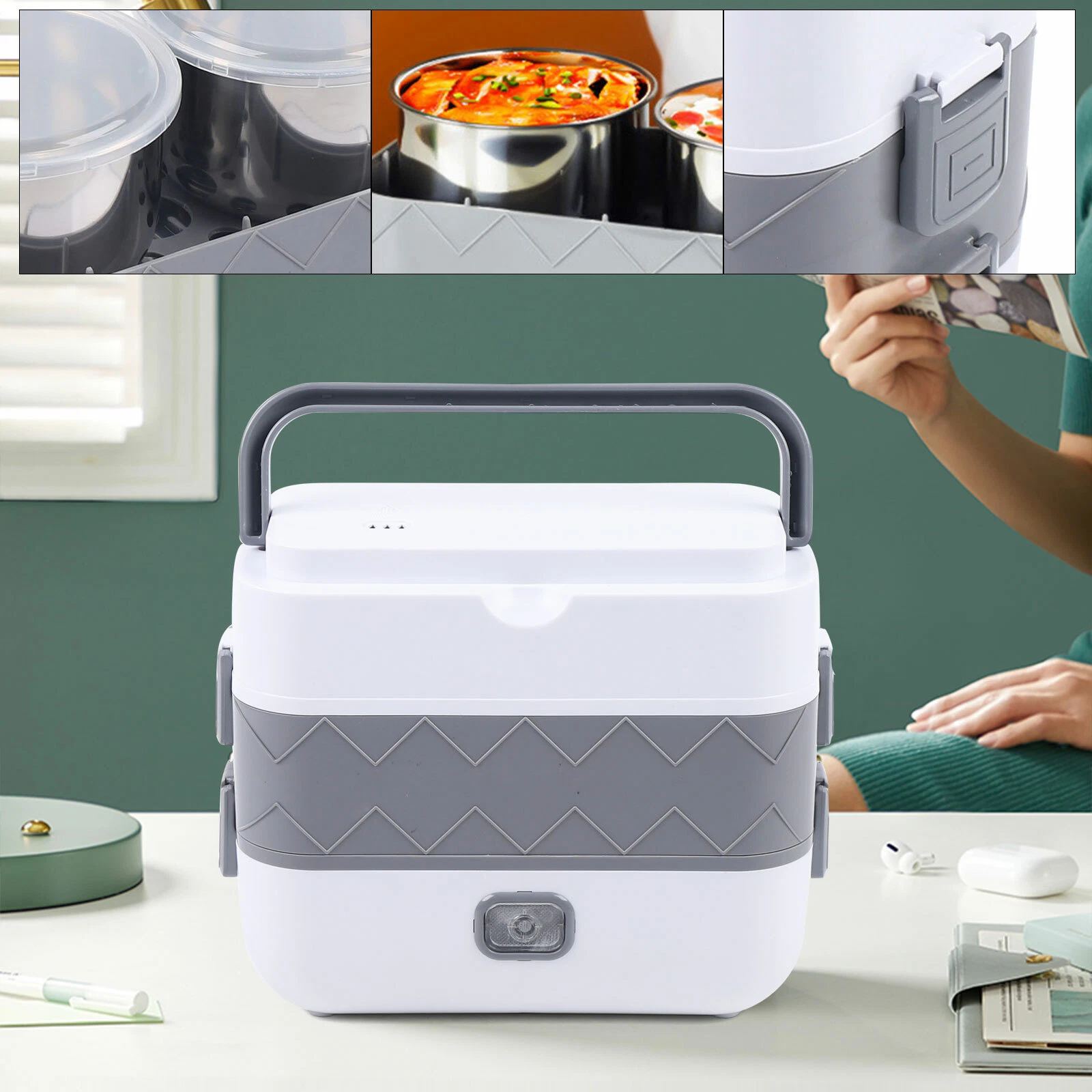2 Layer Electric Lunch Box Food Warmer Heater Rice Cooker Travel Portable 110V