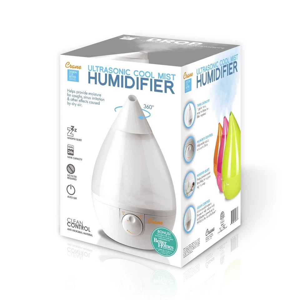Humidificadores de caída de grúa humidificador ultrasónico de niebla fría sin filtro 1 galón blanco Foto 3 de 4
