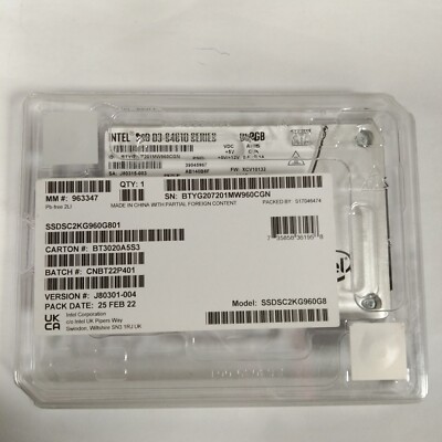 NEW Original Sealed packaging Intel D3-S4610 Series SSDSC2KG960G801 960GB SSD