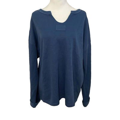 MEROKEETY Women s V-Neck Scoopneck Top Blue 2XL