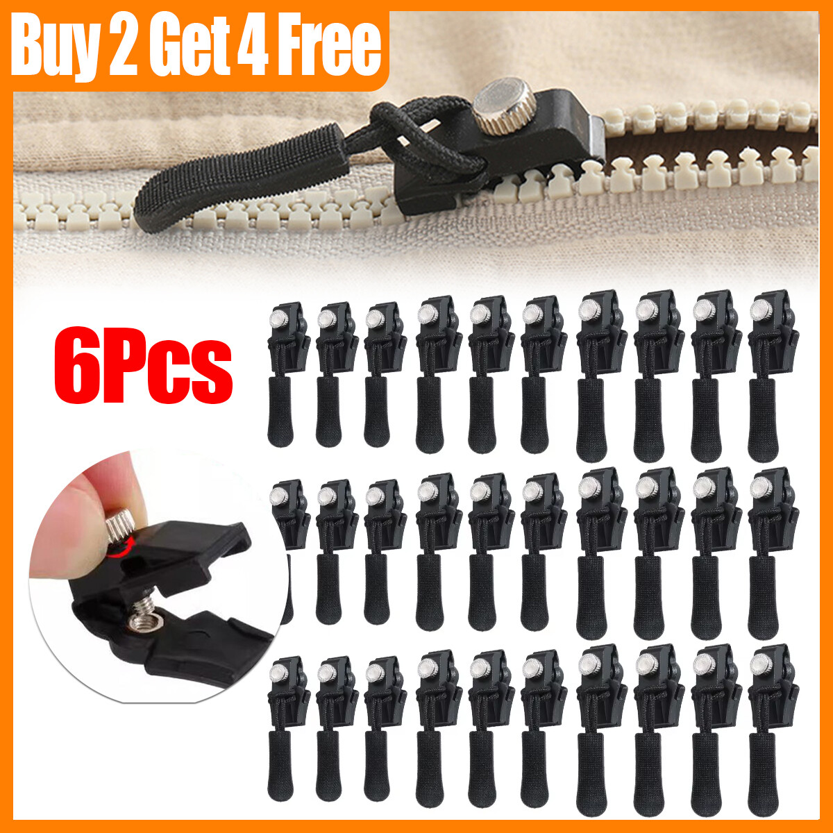 6x Universal Fix Zipper Repair Kit Replacement Zipper Slider Pull
