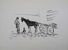 Albert MARQUET : La charrette à cheval, Lithographie originale signée