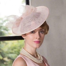 Women's Kentucky Derby Church Wedding Noble Dress linen feather Sinamay hat