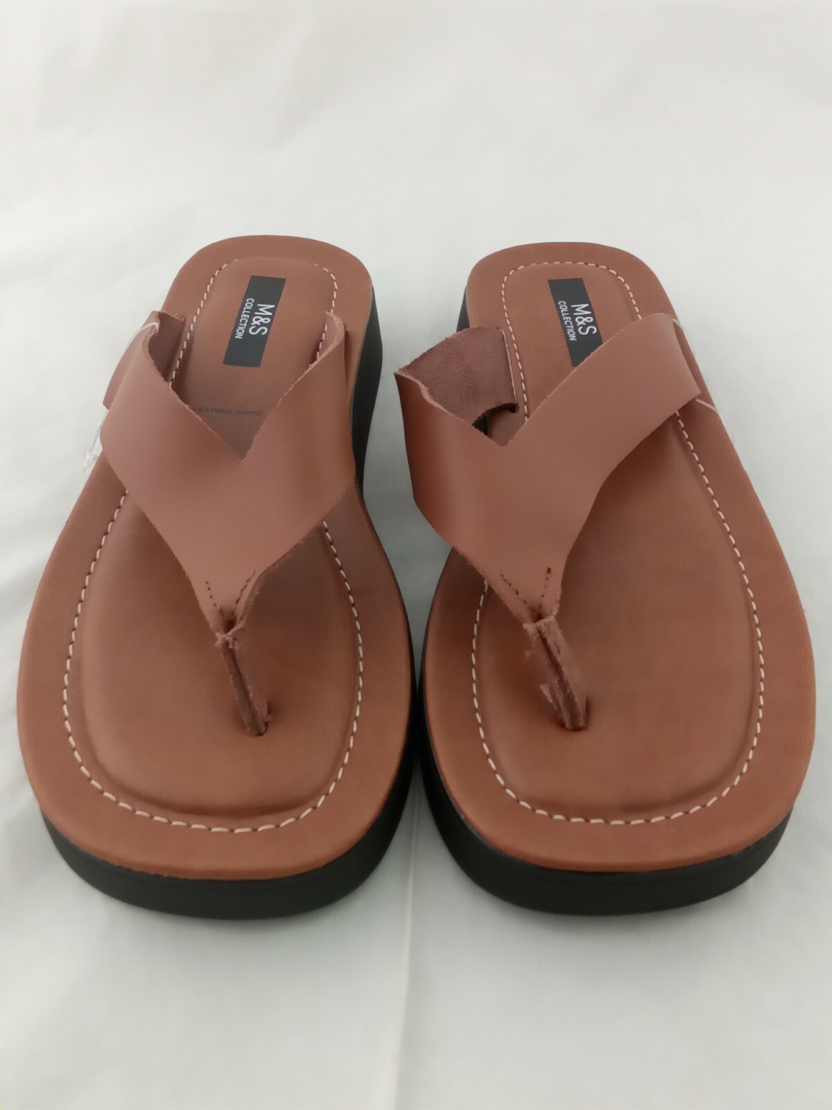 Women's Mu0026S Collection Flip Flops Brown Leather Upper Flatform Sole NWOT F1  | eBay