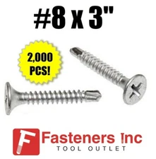 INTERCORP D830Z #8 x 3" Self Drilling Philips Bugle Head Screws Zinc (2,000)
