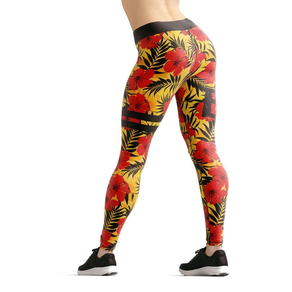 Women High-Waisted Yoga Leggings Gym Pants Stretch Workout Set Running Tropical - Image 3 of 4