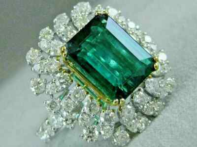 4Ct Lab Created Emerald & Diamond Halo Engagement Ring 14K White Gold Over