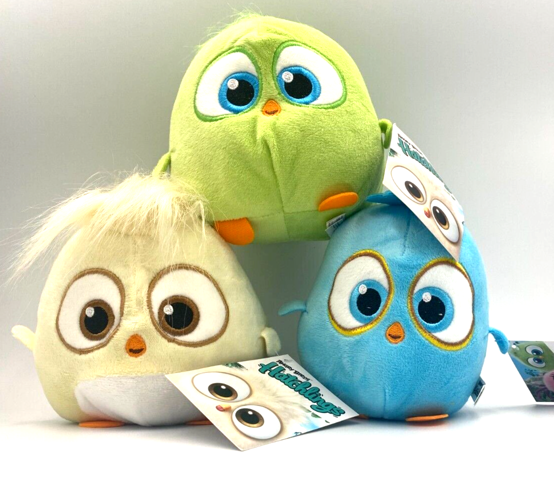 New Set of 3 Angry Birds Plush Hatchlings Blue, Green, Yellow 6