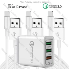 Fast Charger Block Power Adapter Cube USB Cable For iPhone 6 7 8 XR 11 12 13 14