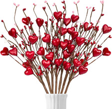 12PCS Valentines Day Decorations Artificial Flowers Picks Decor - Berry Stems wi